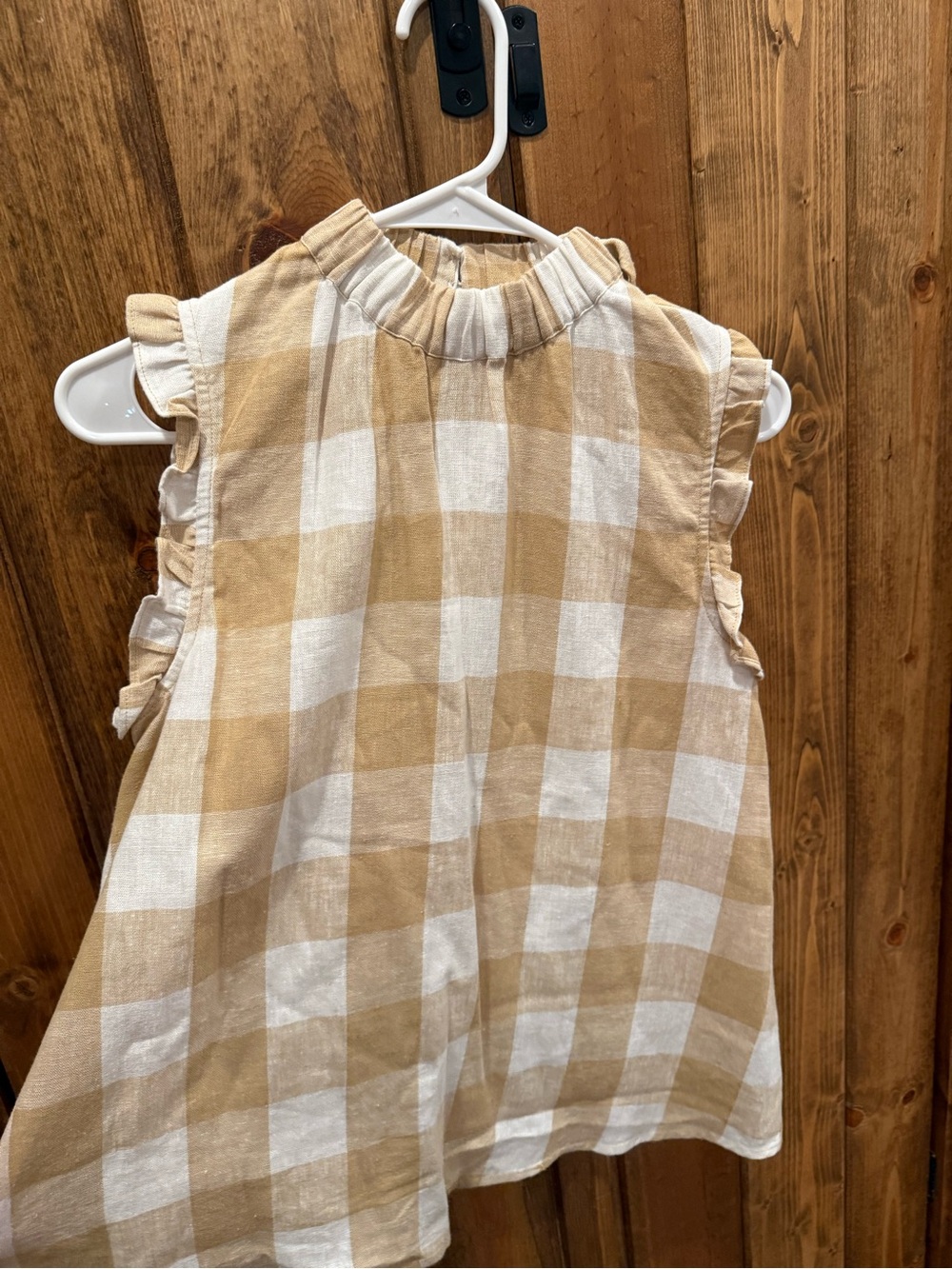 Who What Wear Gingham Ruffle Sleeve Top XS Neutral Boho
